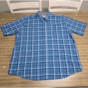 Wrangler Flex for Comfort Men's 2XL Blue Plaid Short Sleeve Button Down Shirt